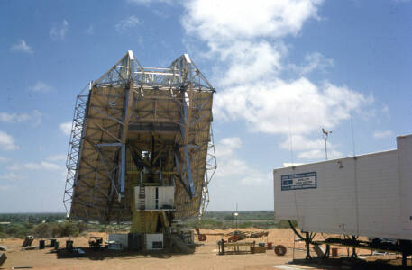 CVN 07 Cassagrain Antenna Under Construction With Operations Van