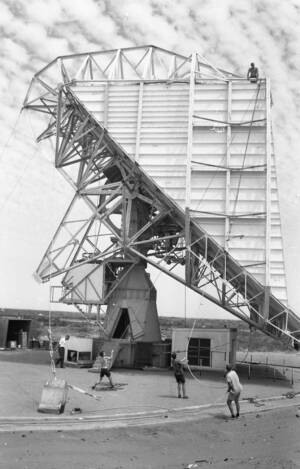 CVN 57 Prep For Cyclone Elsie Staff Secure The Antenna With Steel Hawsers, 19 Jan 1967, Cyclone 'Elsie' 22 Jan 1967