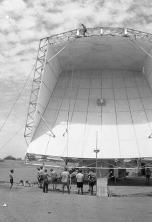 CVN 58 Prep For Cyclone Elsie Staff Secure The Antenna With Steel Hawsers, 19 Jan 1967, Cyclone 'Elsie' 22 Jan 1967